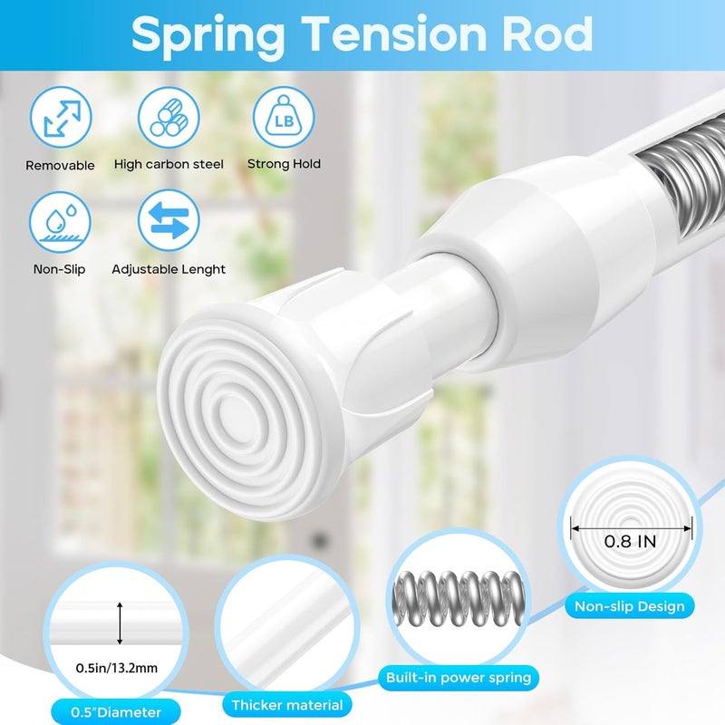 ZipGlo Tension Curtain Rod 8-12.5 inch Small Tension Rods White Adjustable Spring Tension Curtain Rods 2PCS Mini Curtain Rod Short for Cupboard Closet Rod Kitchen Drawers No Drill Cupboard Cabinets - Image 2